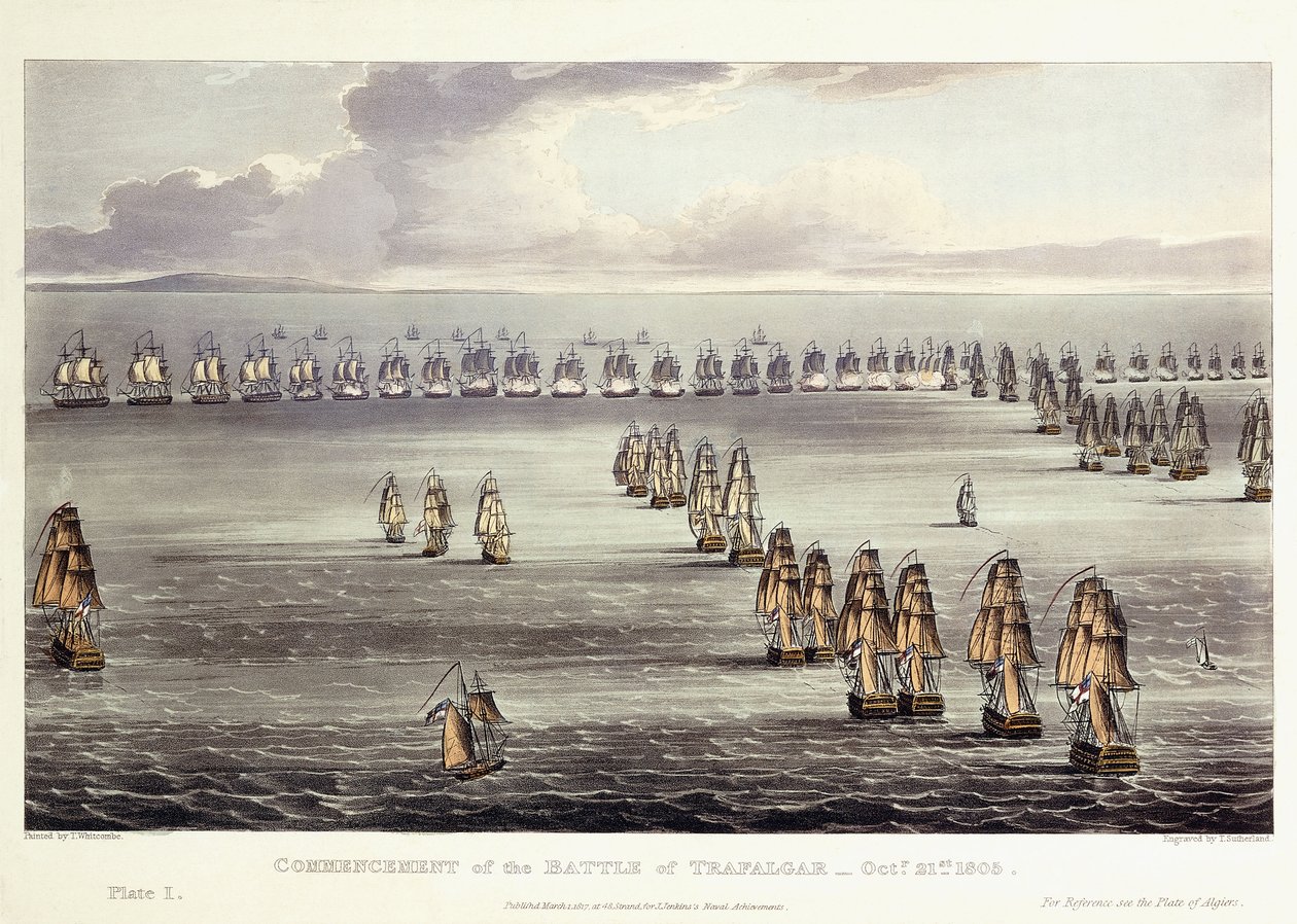 Rozpoczęcie bitwy pod Trafalgarem, 21 października 1805, 1817 autorstwa Thomas Whitcombe