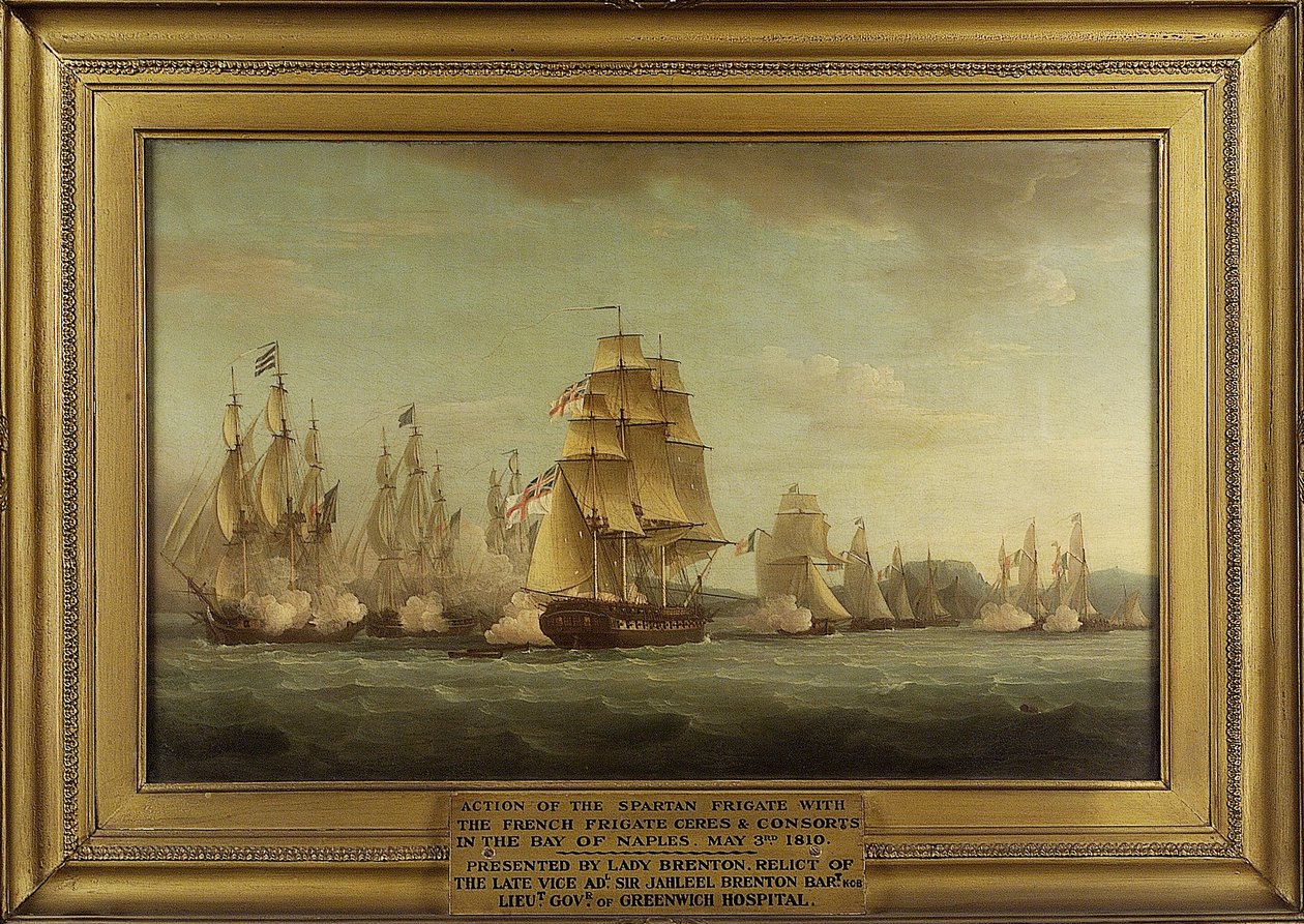 HMS "Spartan" i francuskie fregaty: początek walk, 3 maja 1810 r., Zatoka Neapolitańska (Włochy). Olej na płótnie autorstwa Thomas Whitcombe