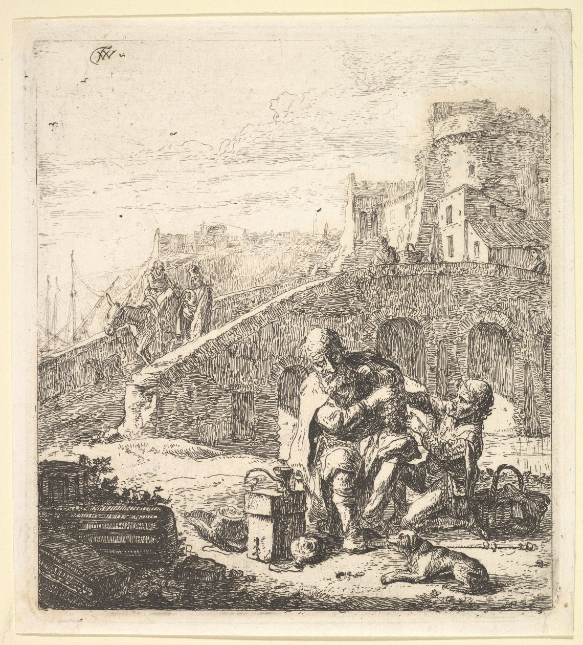 Lazarillo kradnący winogrona biednemu niewidomemu żebrakowi, XVII wiek. autorstwa Thomas Wijck