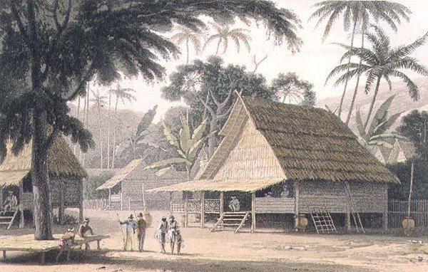 Wioska malajska, płyta 16 z „Malowniczej podróży do Indii” autorstwa Thomas und William Daniell