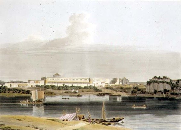 Pałac Nawab Shuja Dowla w Lucknow, tablica XVI z części 4 „Sceneria orientalna”, wyd. 1802 (akwatinta) autorstwa Thomas und William Daniell
