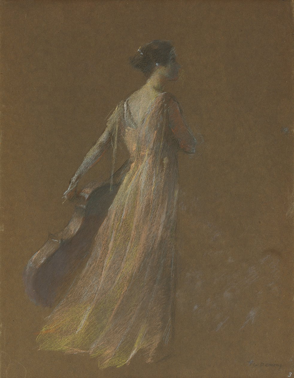 Kobieta stojąca trzymająca wiolonczelę (pastel na papierze) autorstwa Thomas Wilmer Dewing