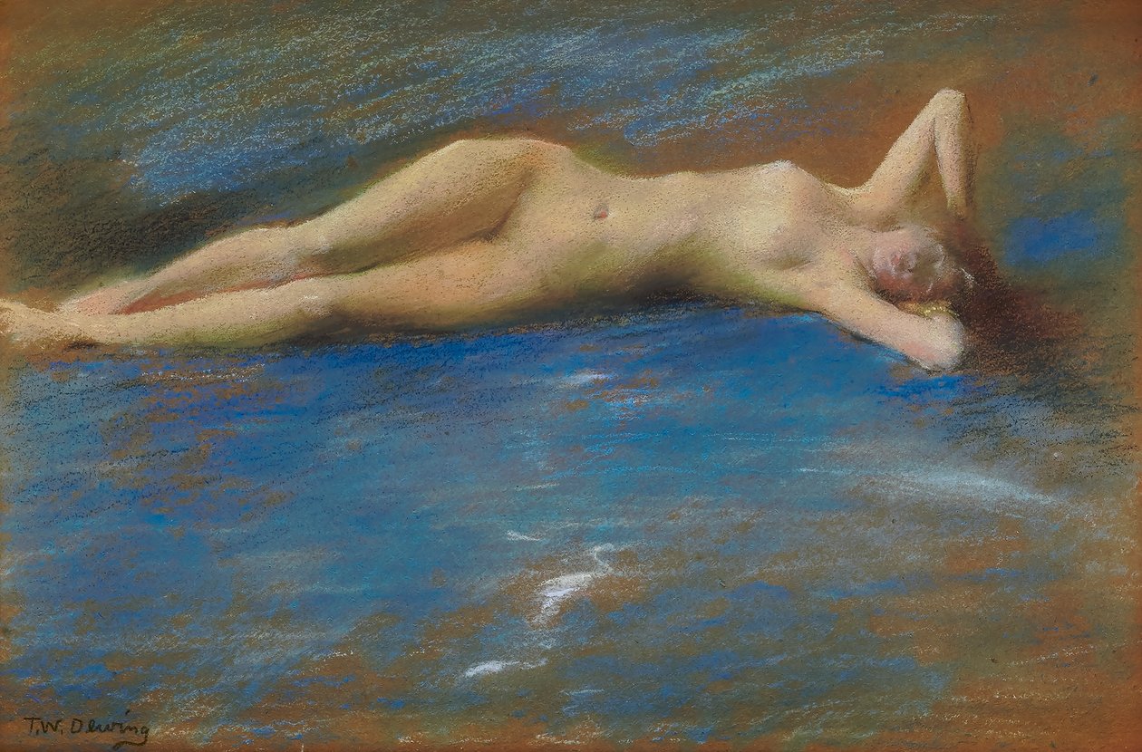 Leżąca naga postać dziewczynki autorstwa Thomas Wilmer Dewing