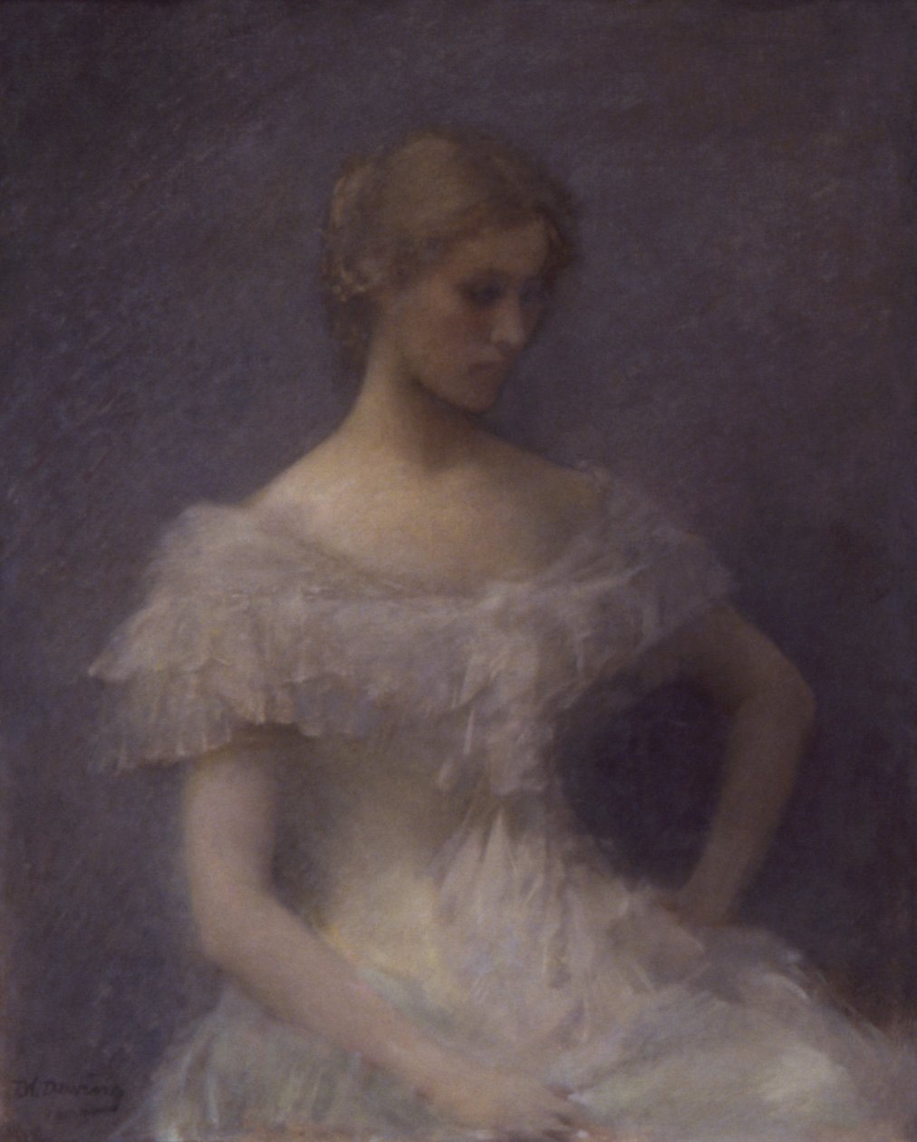 Młoda dziewczyna siedzi autorstwa Thomas Wilmer Dewing