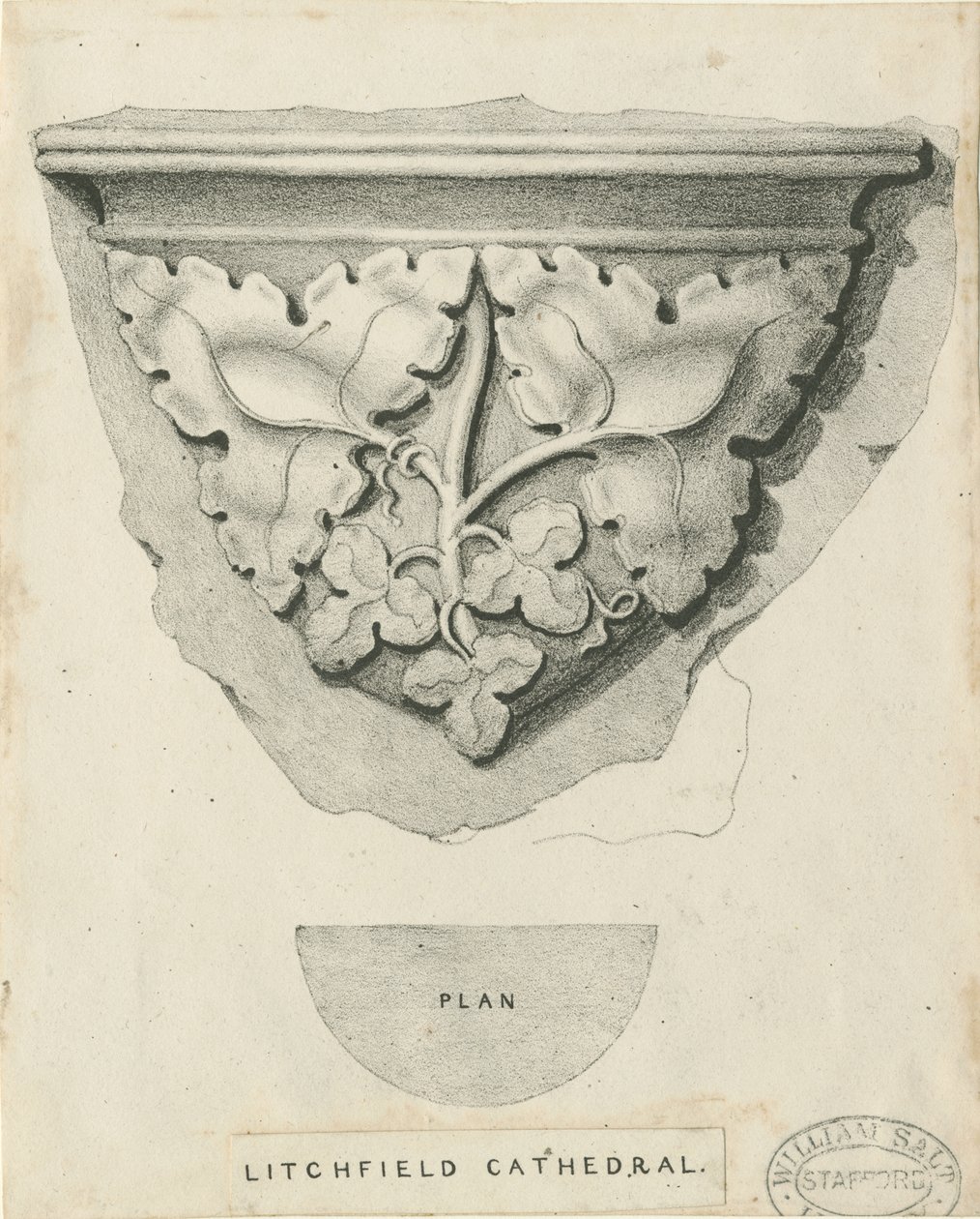 Wnętrze katedry w Lichfield - Rzeźbione liście: litografia i [?XIX w.] (druk) autorstwa Thomas Witlam Atkinson