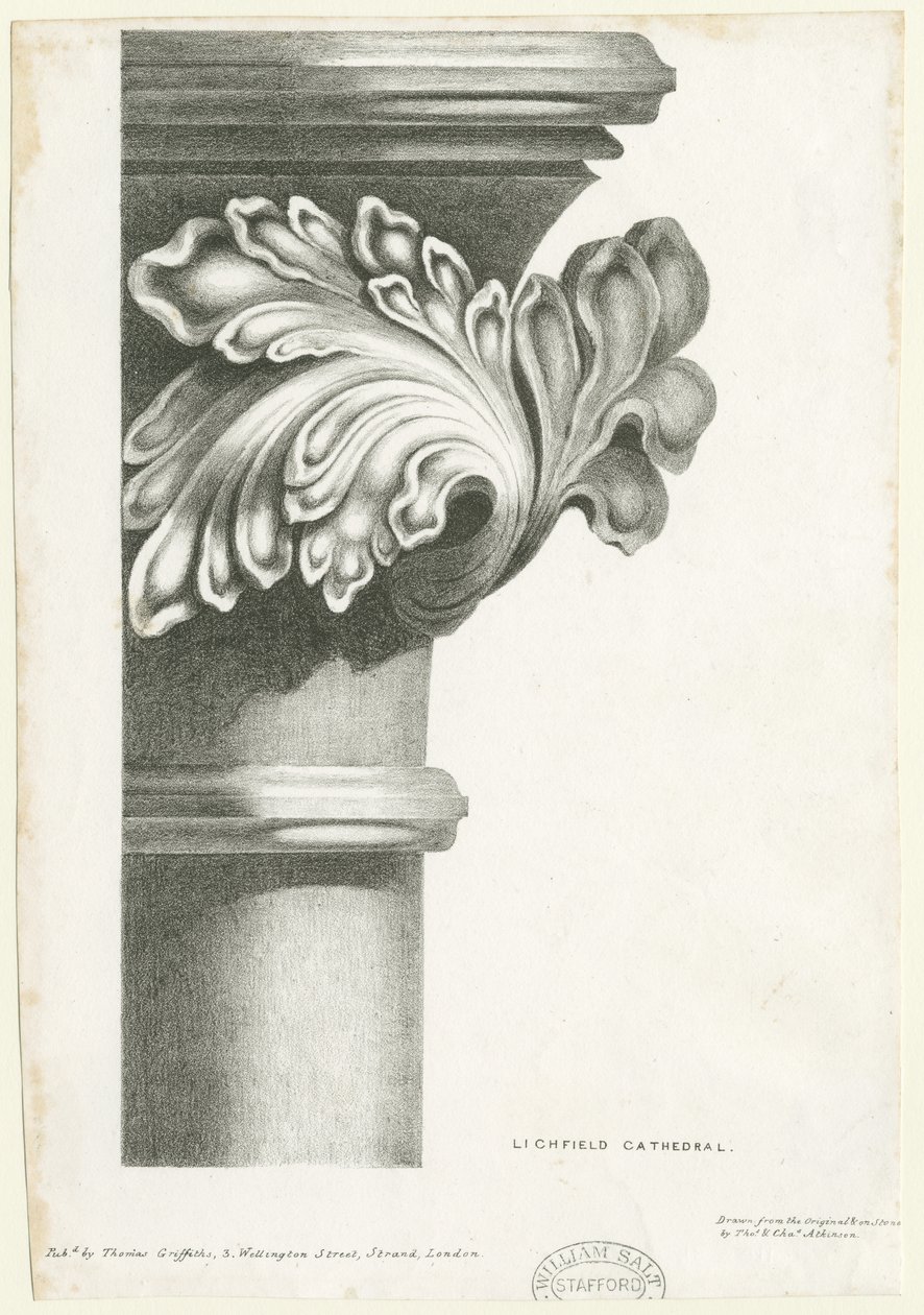 Wnętrze katedry w Lichfield - Rzeźbione liście: litografia i [?XIX wiek] (druk) autorstwa Thomas Witlam Atkinson