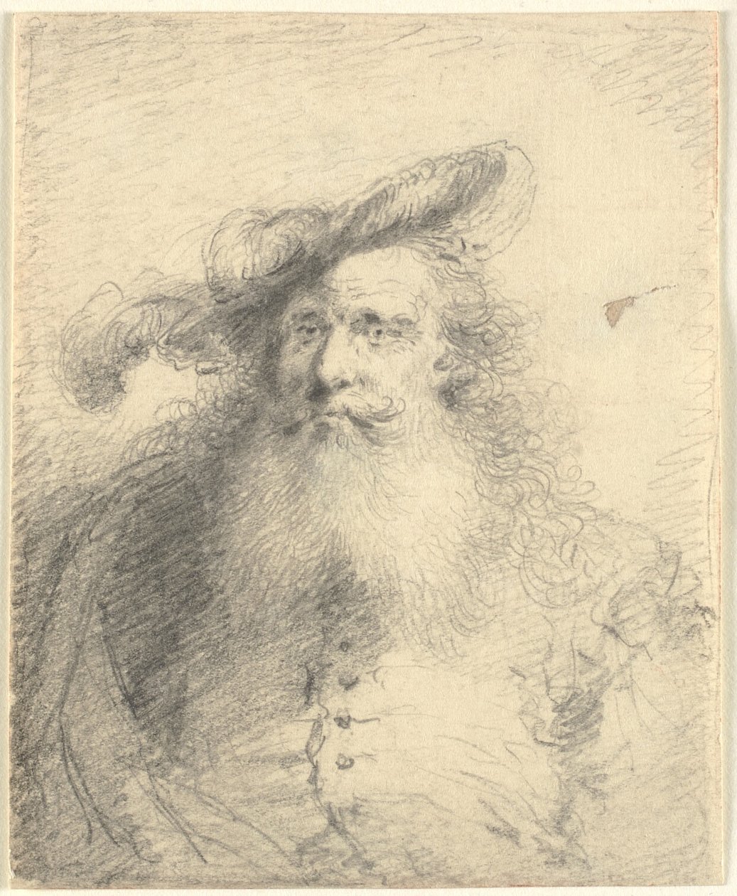 Portret głowy i ramion brodatego mężczyzny w kapeluszu z piórami autorstwa Thomas Worlidge