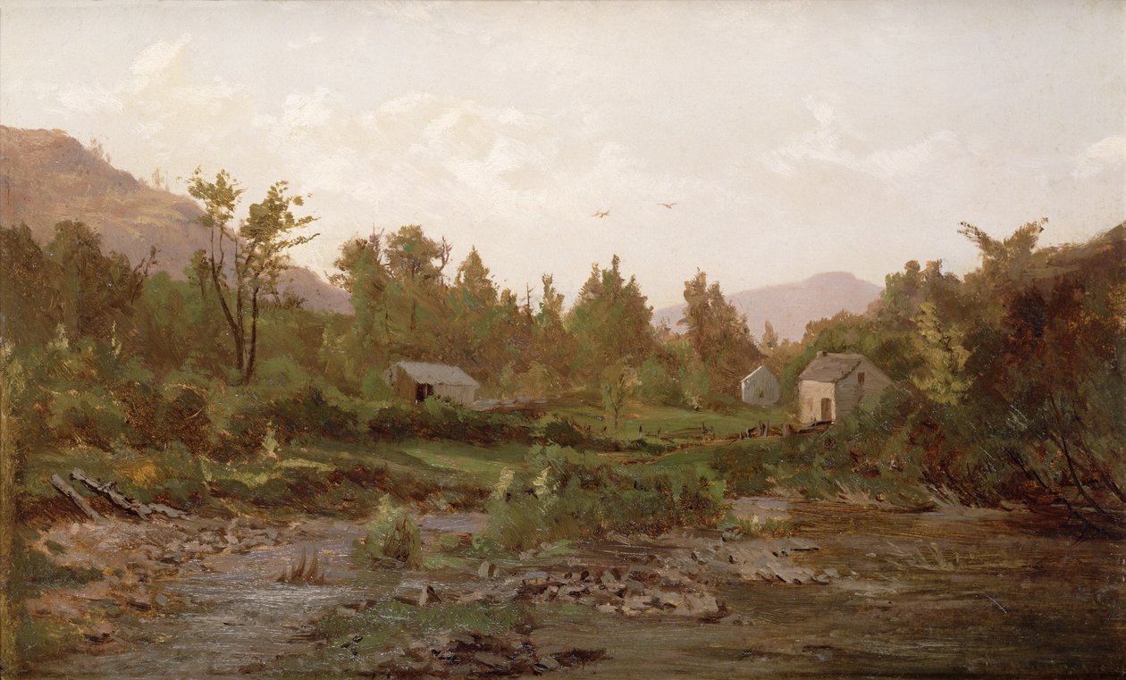 Krajobraz z drzewami i domami, lata 90. XIX wieku autorstwa Thomas Worthington Whittredge