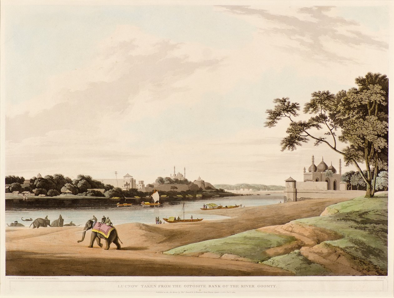 Lucknow zaczerpnięty z przeciwległego brzegu rzeki Goomty autorstwa Thomas und William Daniell