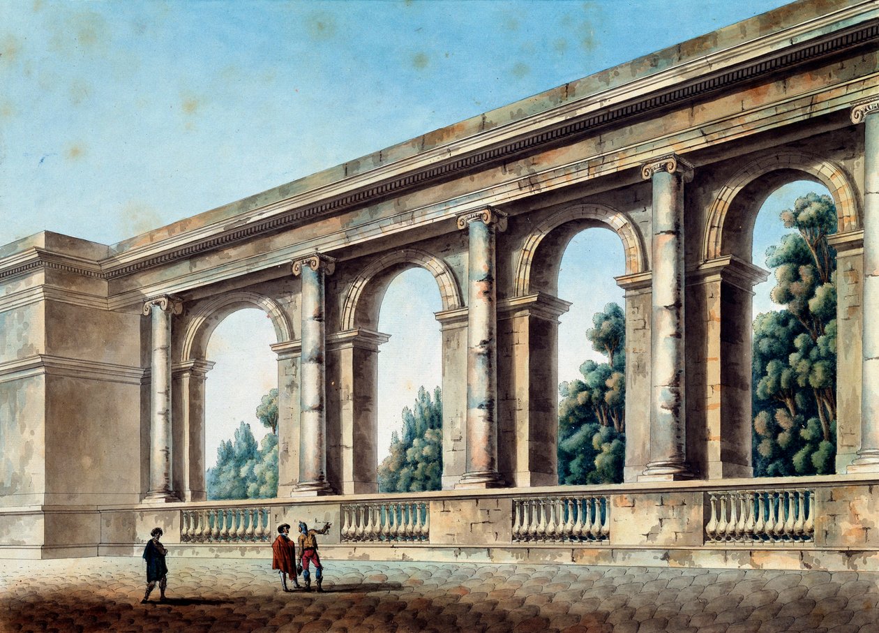 „Widok galerii łukowej”, c1791-c1794 autorstwa Thomas de Thomon