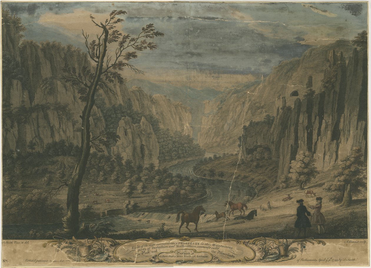 Dovedale - Osiem perspektyw: grawerowanie, nd [?1743] autorstwa Thomas of Derby Smith