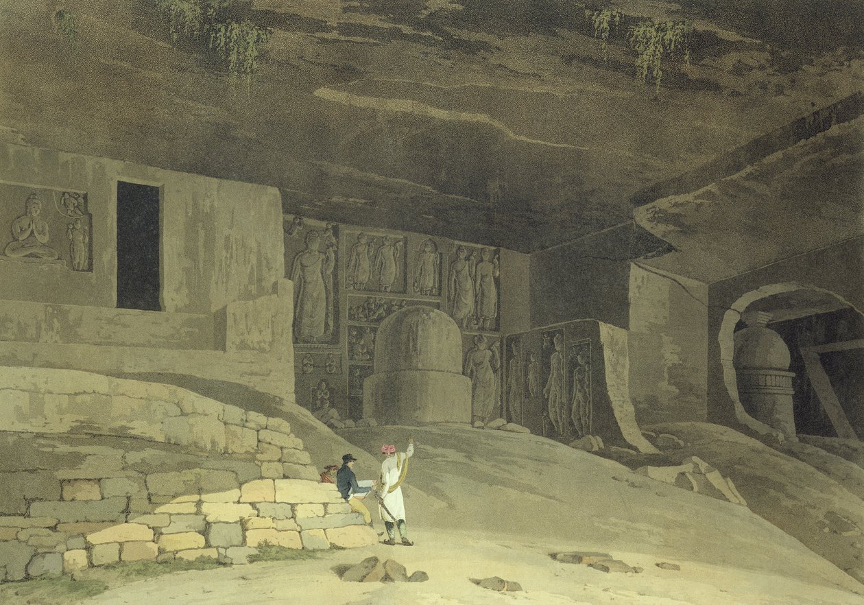 Część Jaskiń Kanaree, Salsette, płyta 62 z „Oriental Scenery: Twenty Four Views in Hindoostan”, opublikowana 1800 autorstwa Thomas und William Daniell