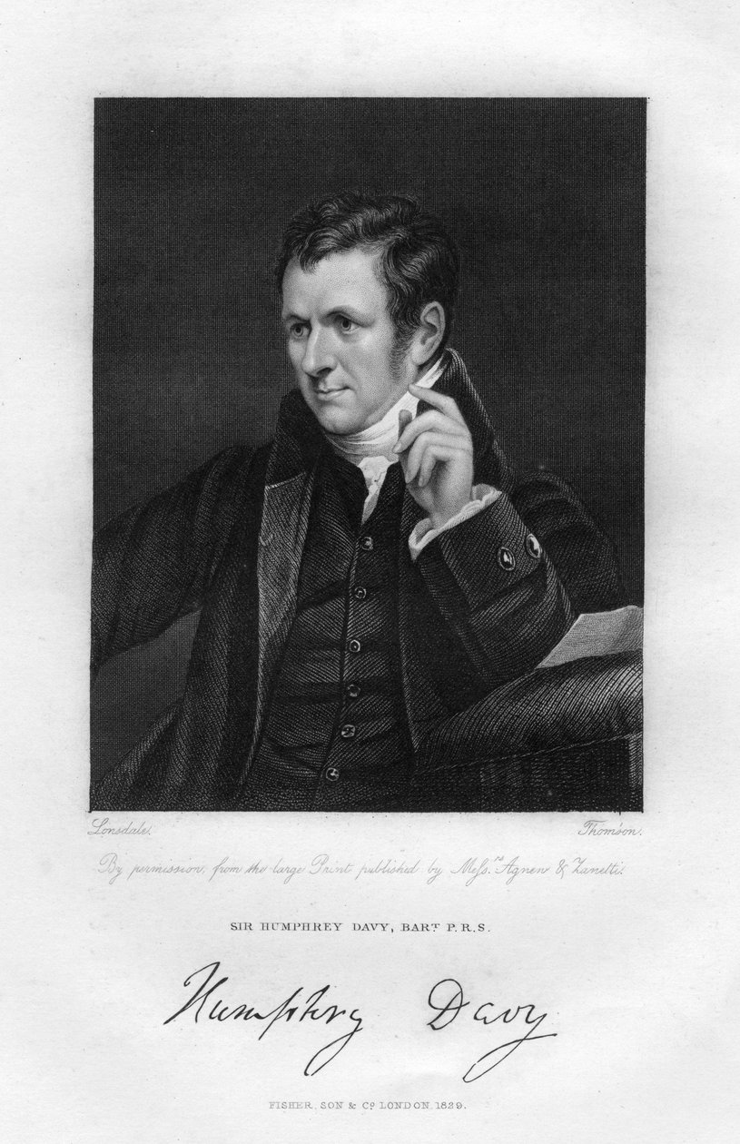 Sir Humphry Davy 1778-1829, angielski chemik i fizyk, XIX wiek. autorstwa Thompson