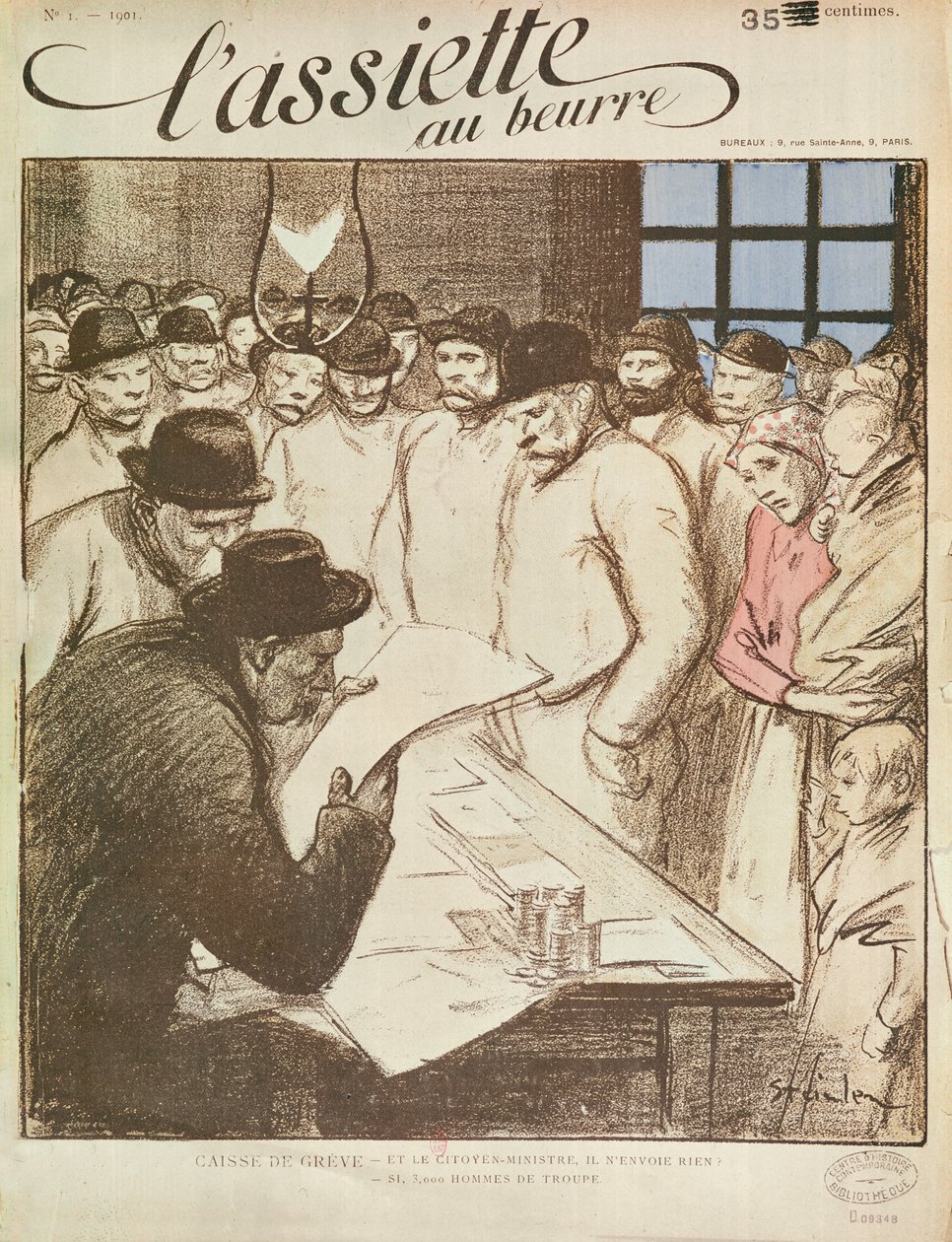 Butter Plate, nr. 1 (4 kwietnia), Caisse de Grève, 1901 (litografia) autorstwa Théophile Alexandre Steinlen