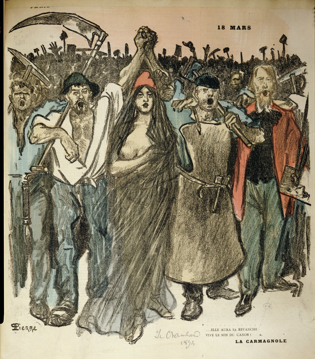 „La Carmagnole”, patriotyczna pieśń rewolucji francuskiej, z „Le Chambard Socialiste”, 1894 autorstwa Théophile Alexandre Steinlen