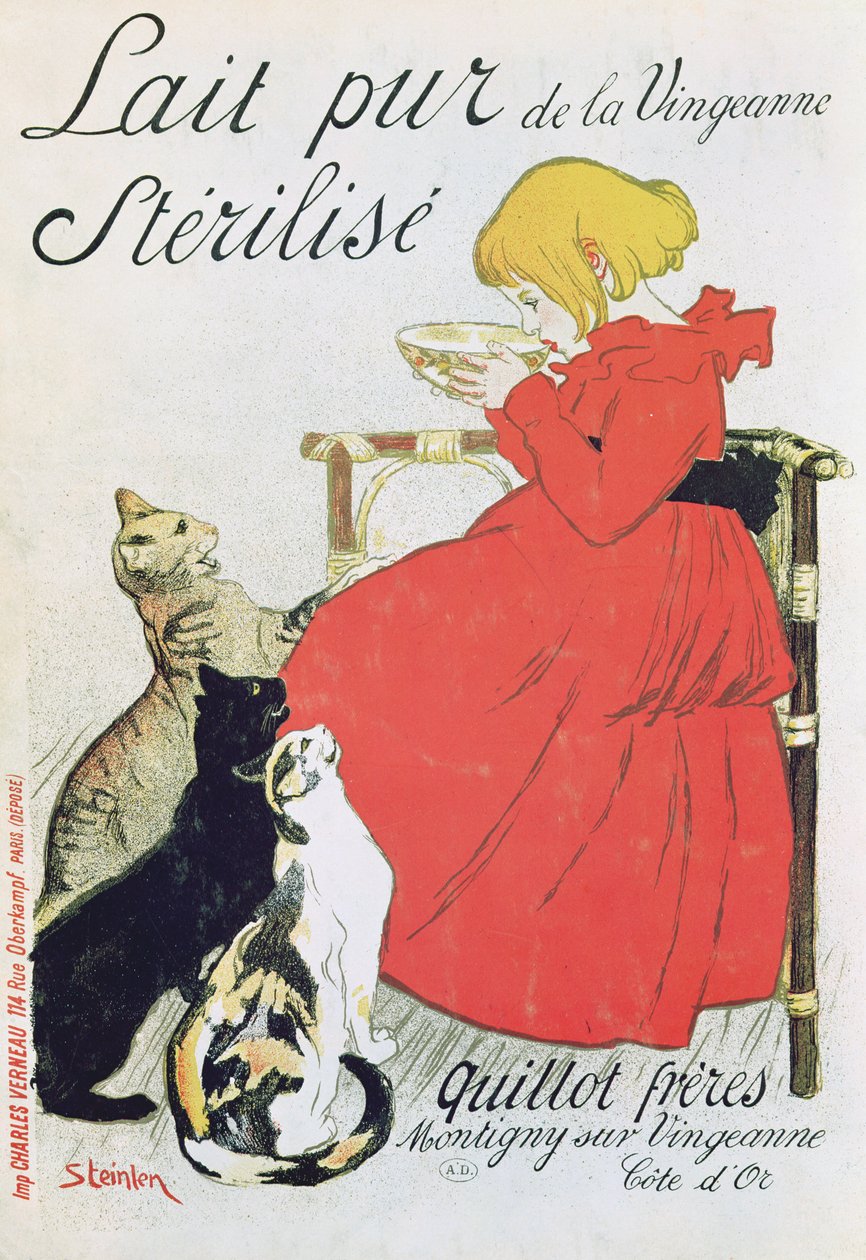 Plakat reklamujący "Czyste sterylizowane mleko z La Vingeanne". autorstwa Théophile Alexandre Steinlen