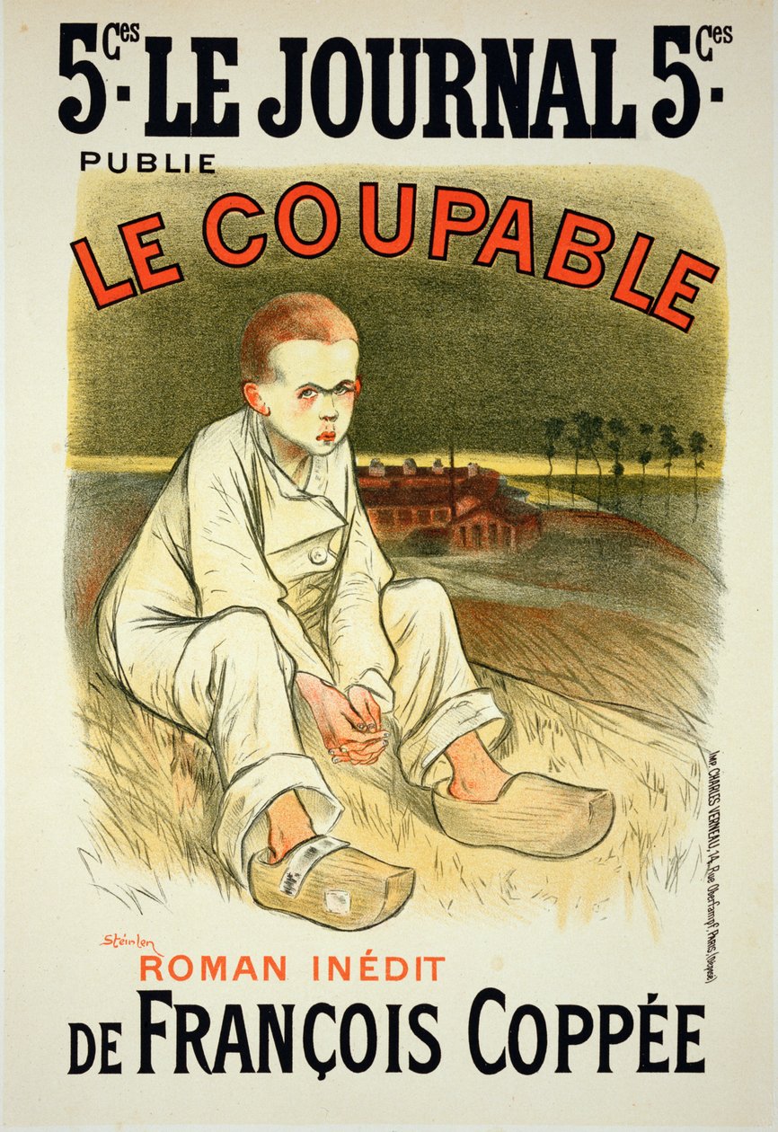 Reprodukcja plakatu reklamującego powieść "Le Coupable", autorstwa Francois Coppee, opublikowaną w "Le Journal", 1896 r. autorstwa Théophile Alexandre Steinlen