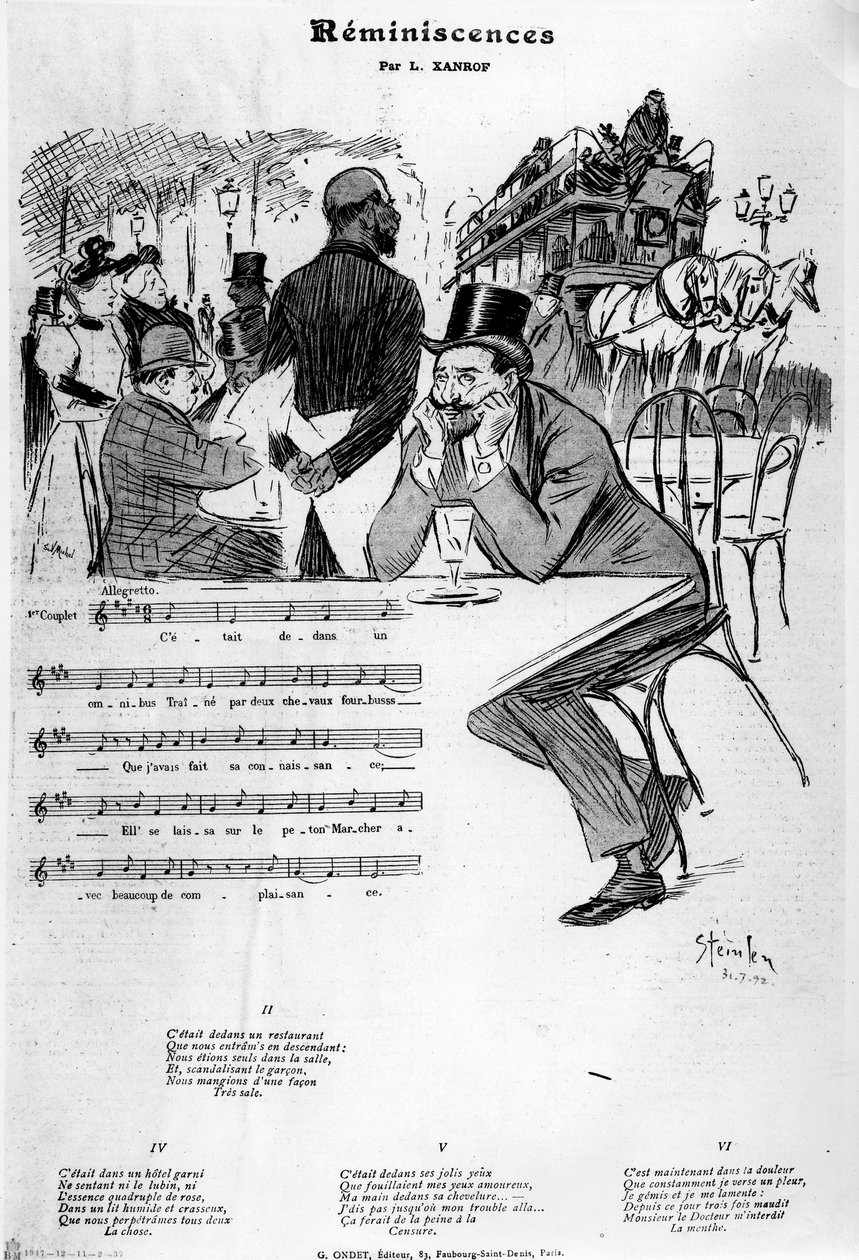 Nuty do „Wspomnienia” Leona Xanrofa, 1892 autorstwa Théophile Alexandre Steinlen