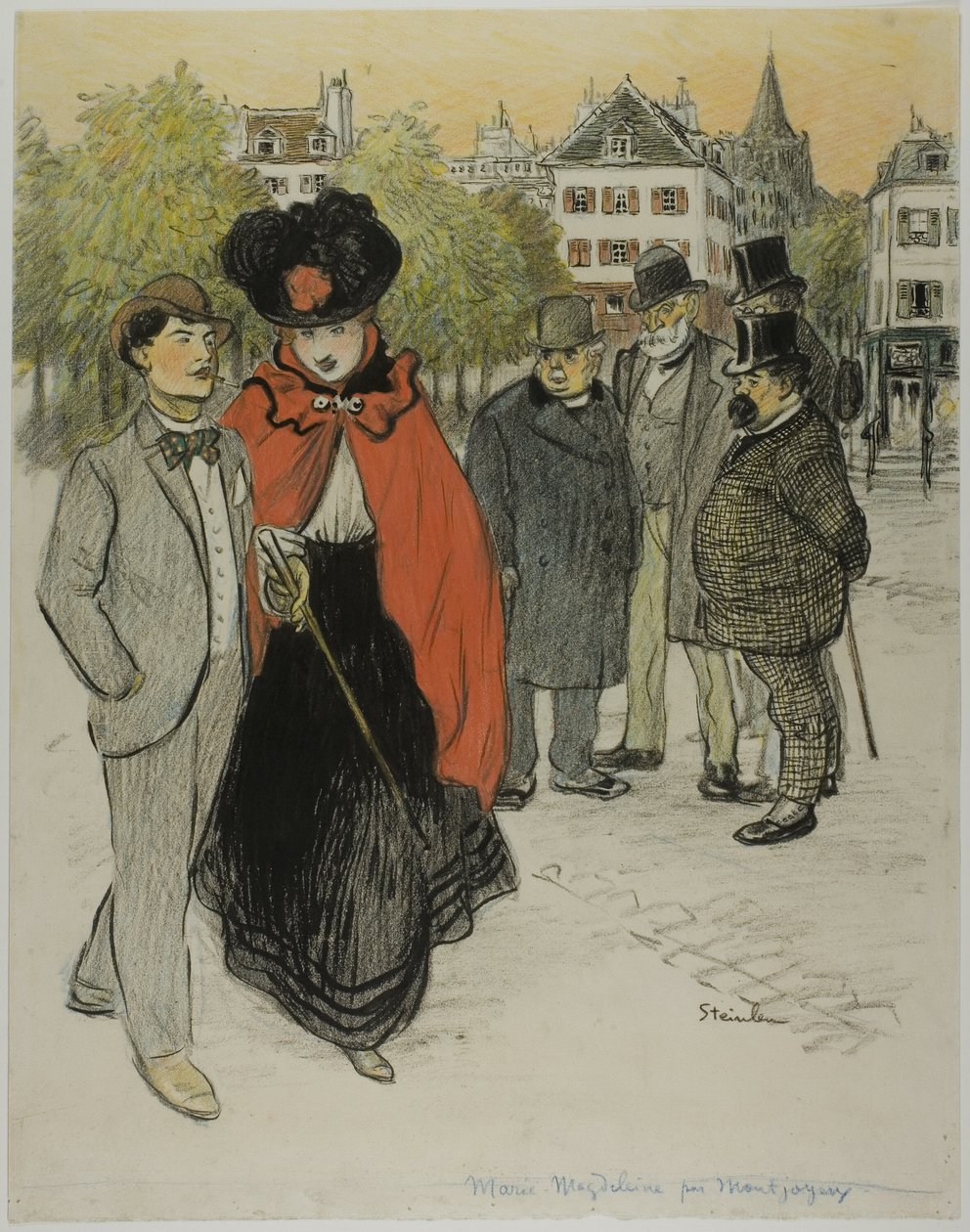 Dżentelmen obserwujący spacerującą parę autorstwa Théophile Alexandre Pierre Steinlen