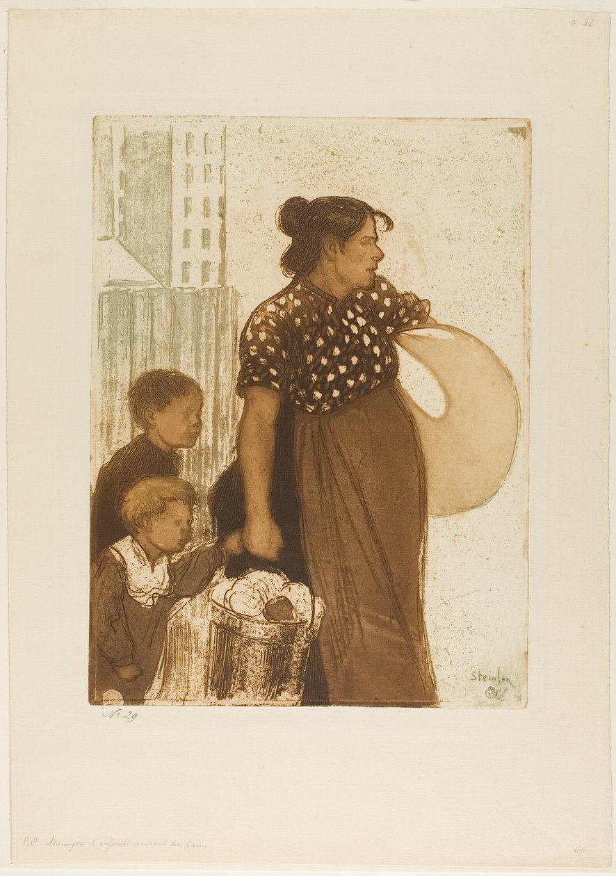 Gospodyni domowa i dzieci wracające z pralni autorstwa Théophile Alexandre Pierre Steinlen