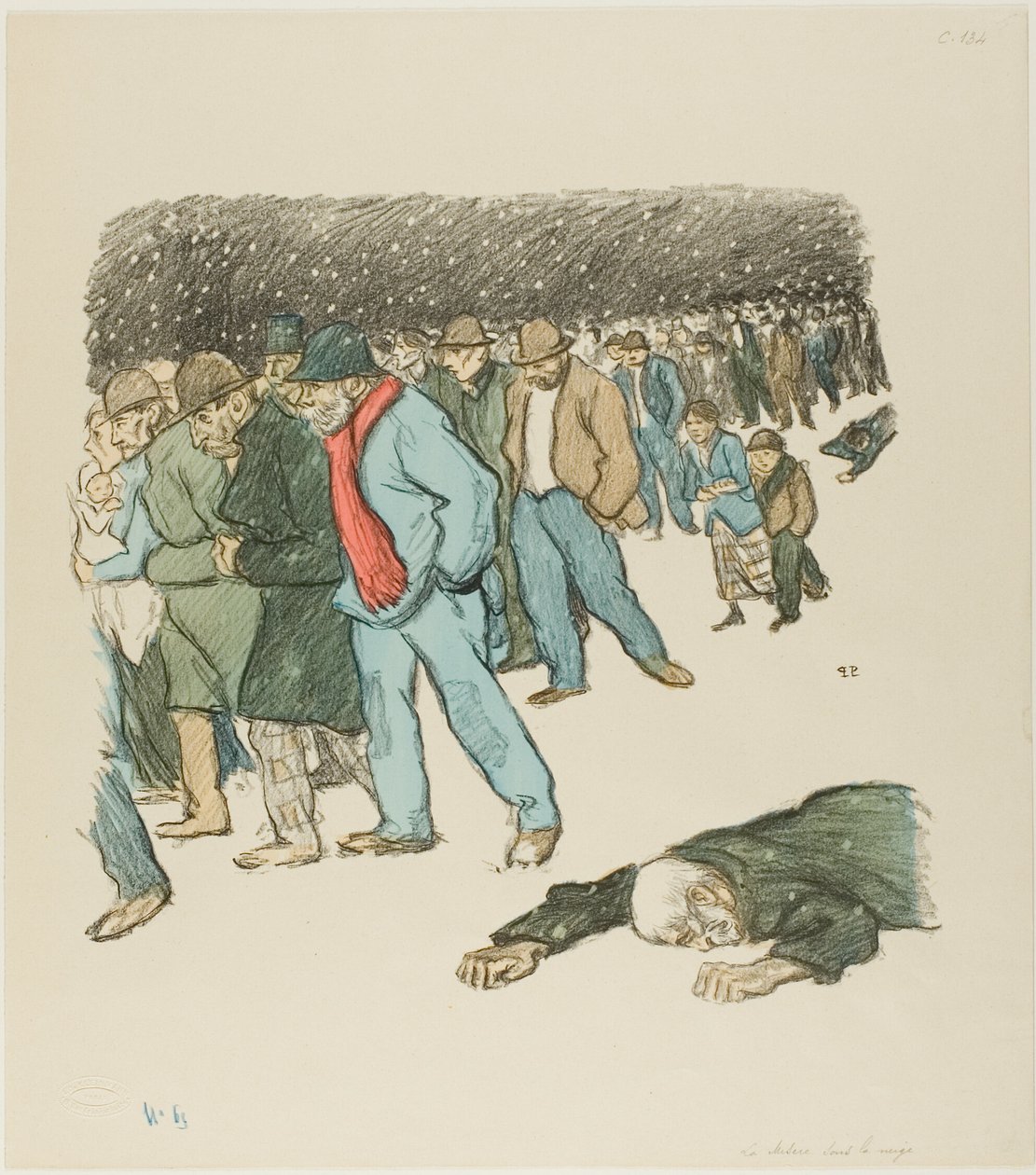 Nieszczęście pod śniegiem autorstwa Théophile Alexandre Pierre Steinlen