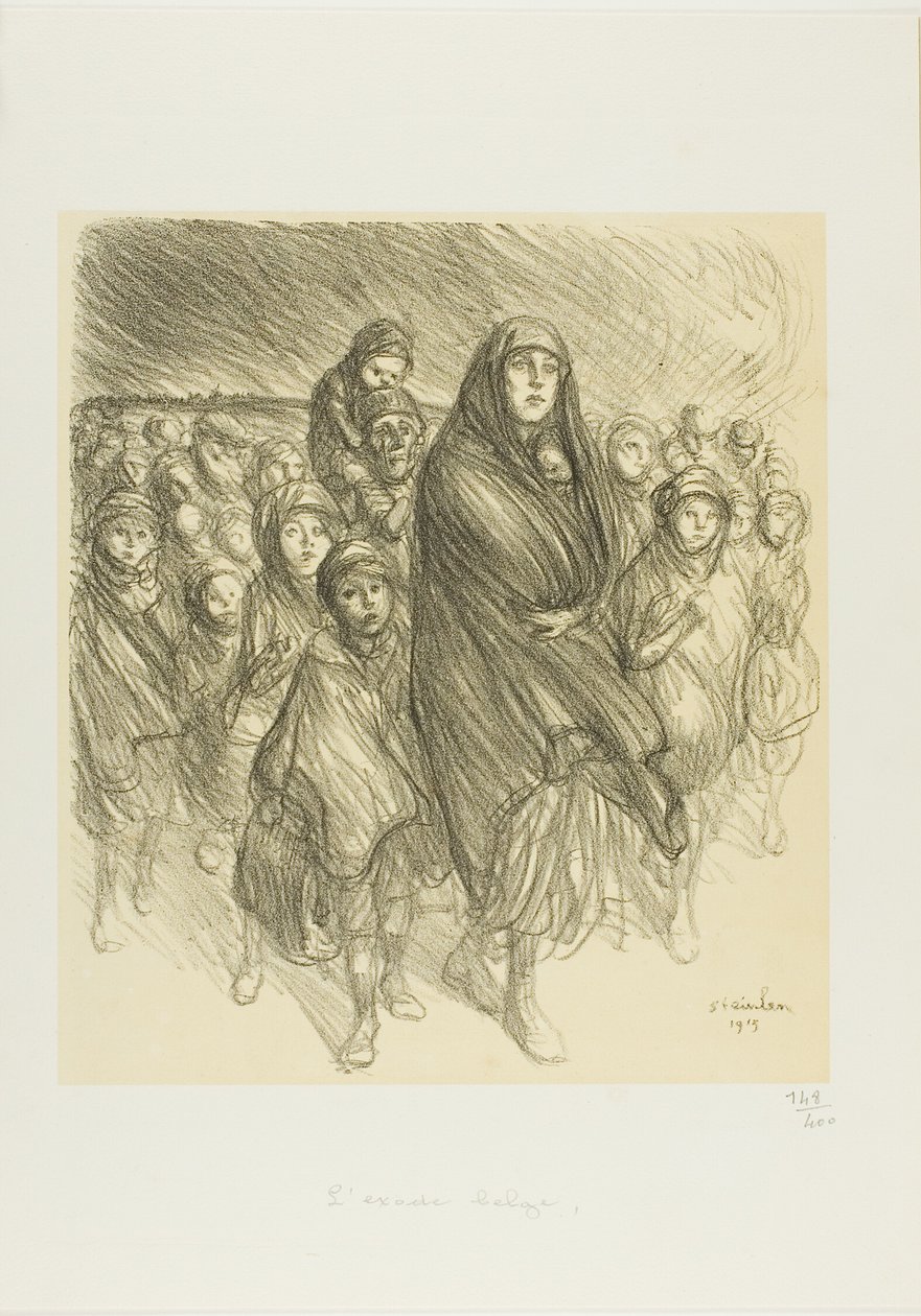 Belgijski Exodus autorstwa Théophile Alexandre Pierre Steinlen