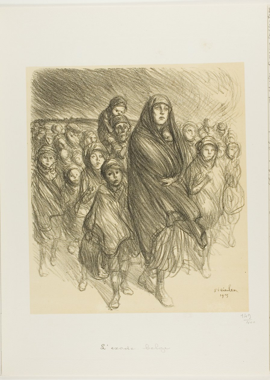Belgijski Exodus autorstwa Théophile Alexandre Pierre Steinlen