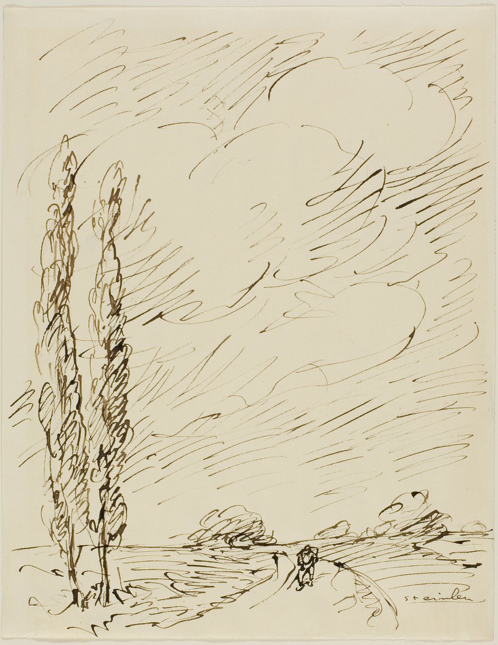 Włóczęga na drodze z dwoma topolami autorstwa Théophile Alexandre Pierre Steinlen