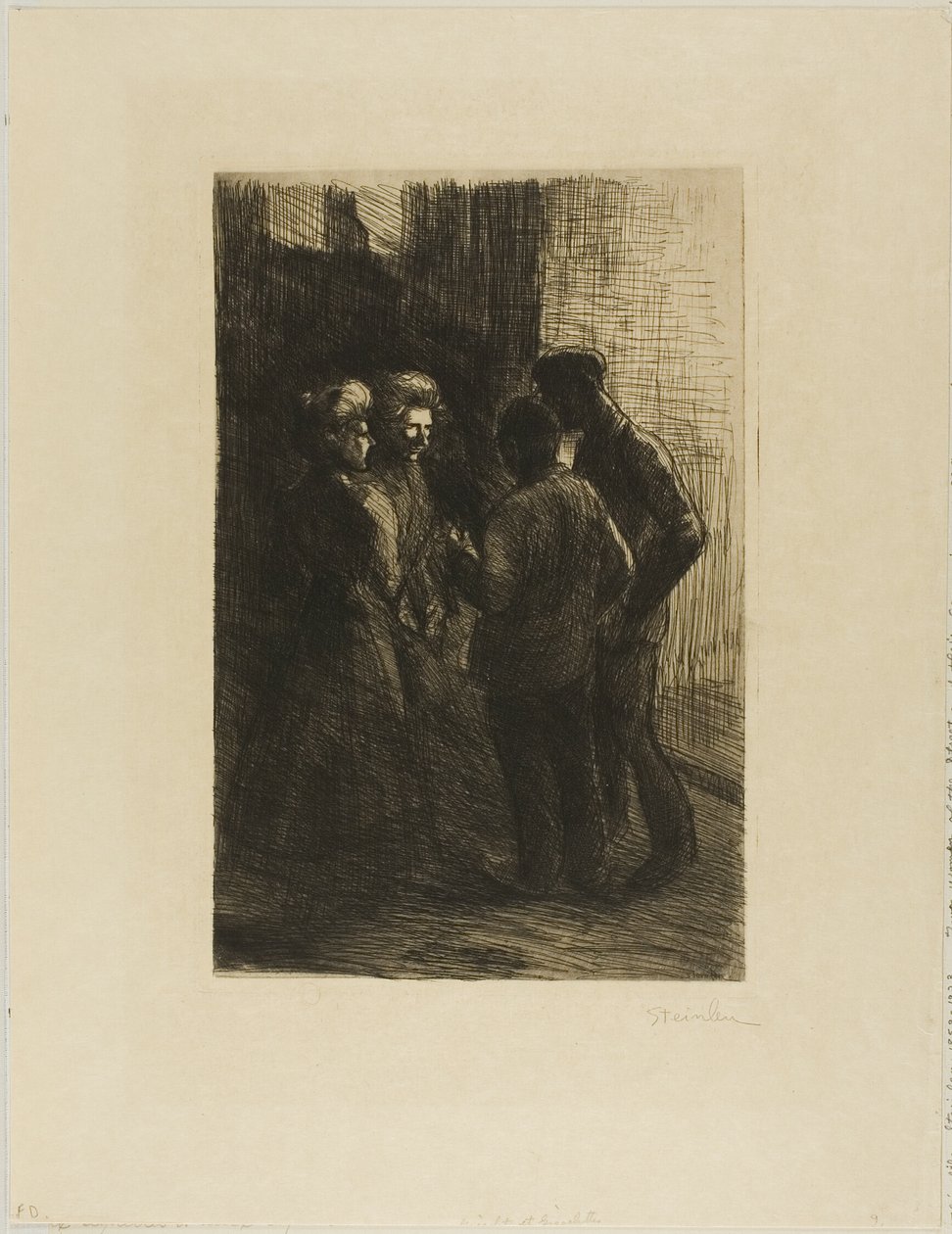 Dwie kobiety z ulicy i ich towarzysze autorstwa Théophile Alexandre Pierre Steinlen