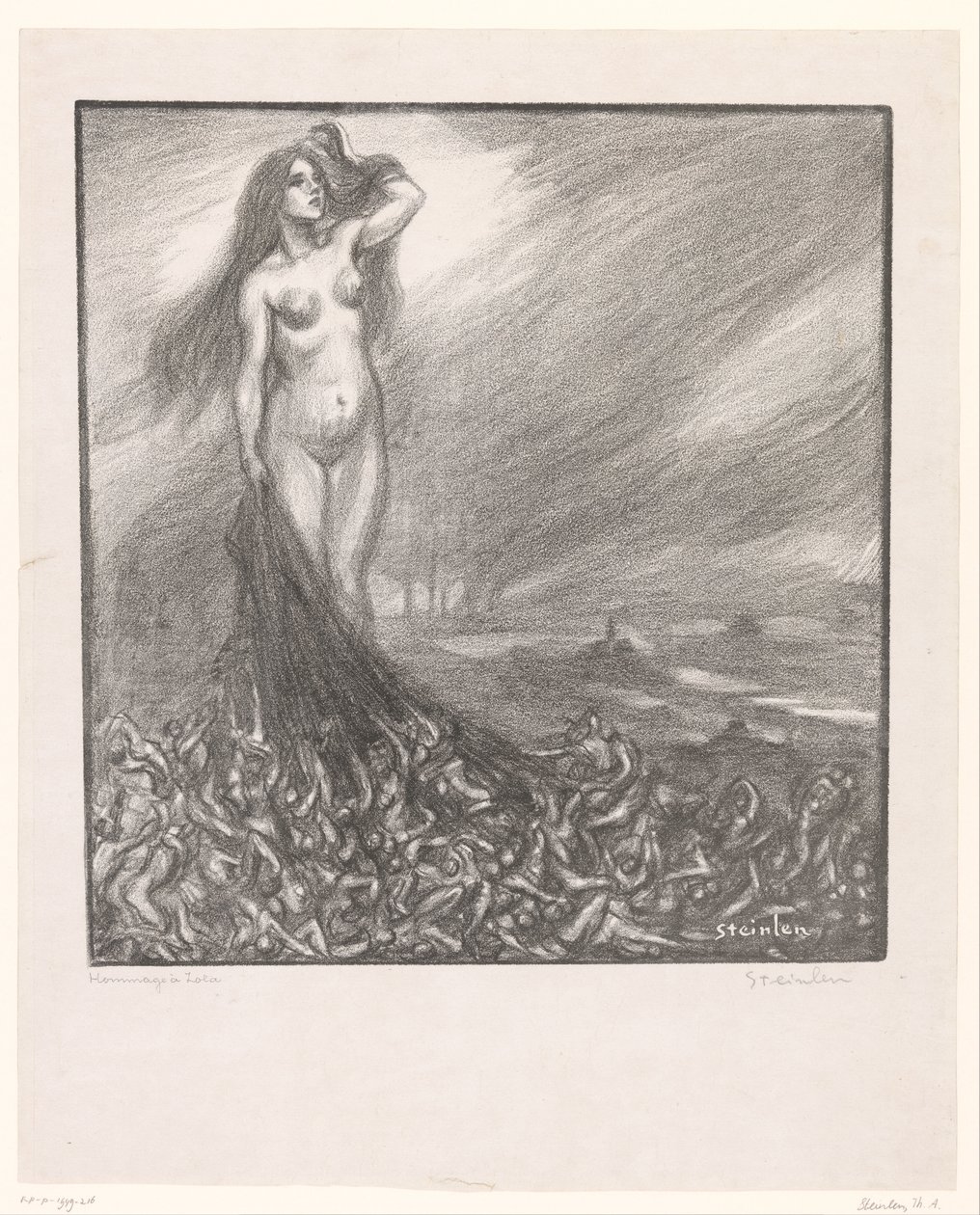 Hołd dla Zola Hommage à Zola (tytuł na obiekcie) autorstwa Théophile Alexandre Steinlen (signed by artist)