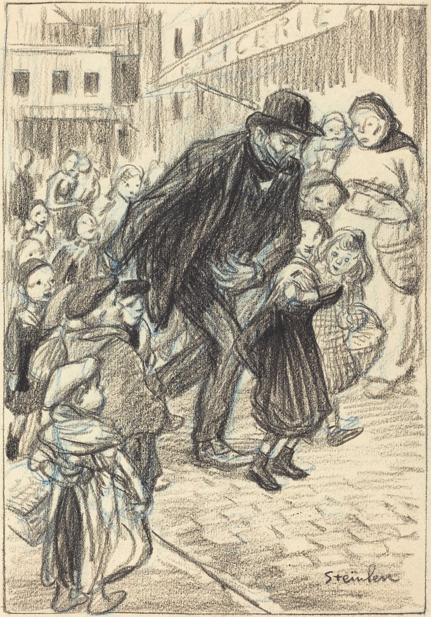 Mężczyzna na ulicy miasta w otoczeniu dzieci (Un Père) autorstwa Théophile Alexandre Steinlen