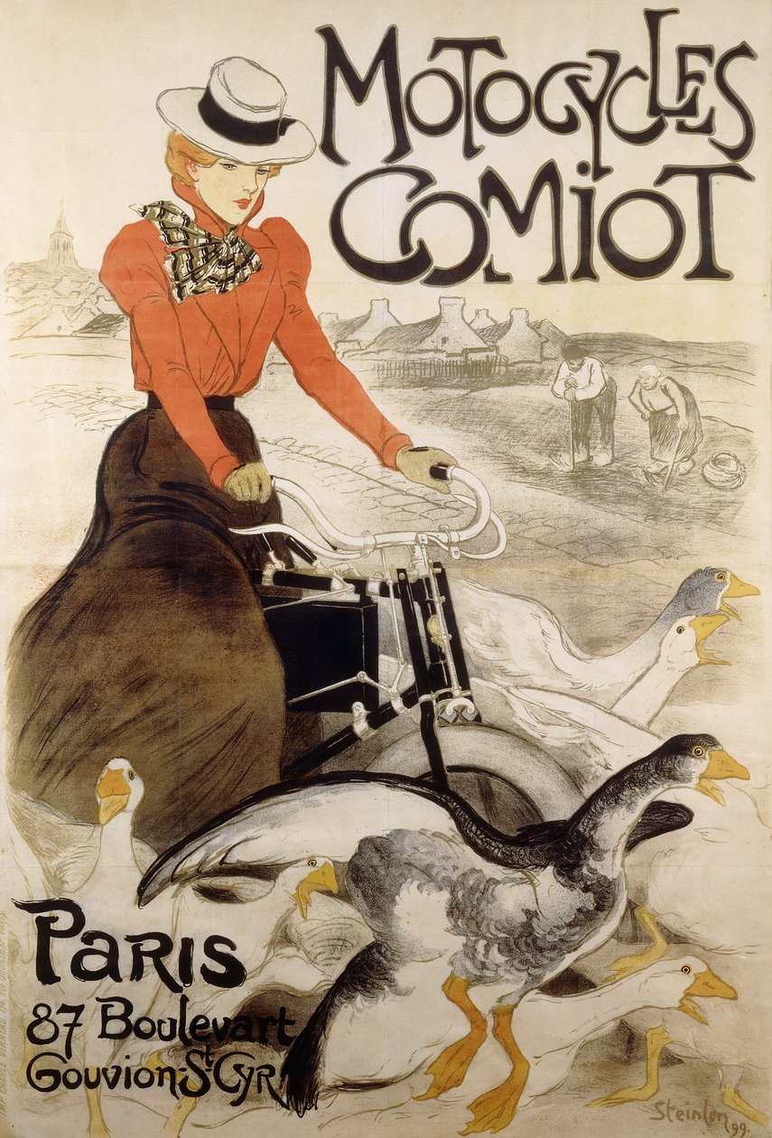 Plakat reklamowy „Motocykle Comiot”, 1899 autorstwa Théophile Alexandre Steinlen