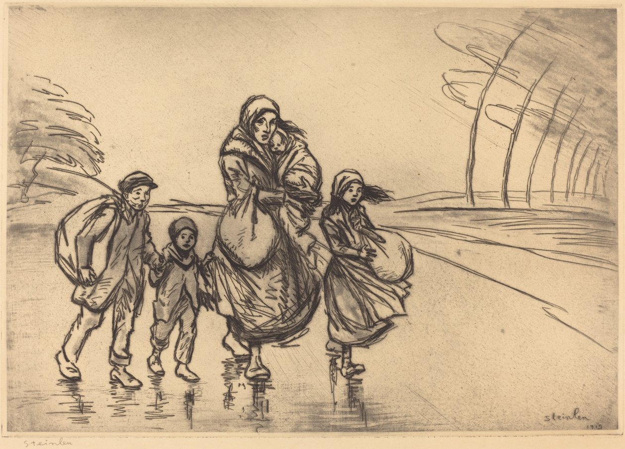 W deszczu: matka i dzieci autorstwa Théophile Alexandre Steinlen