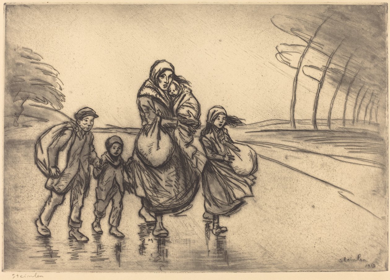 W deszczu: matka i dzieci autorstwa Théophile Alexandre Steinlen