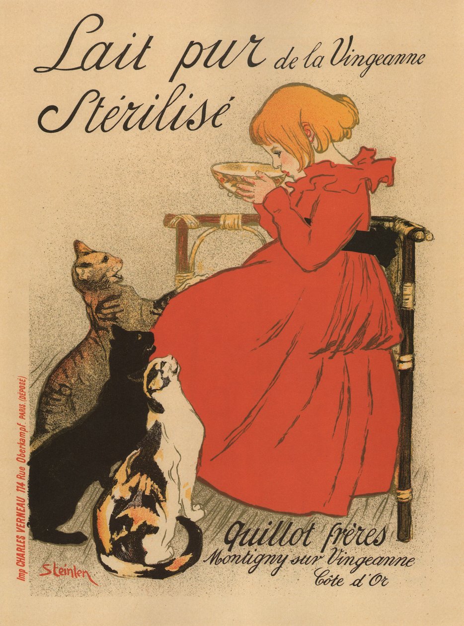 Czyste mleko sterylizowane z plakatu Vingeanne, lata 90. XIX wieku autorstwa Théophile Alexandre Steinlen