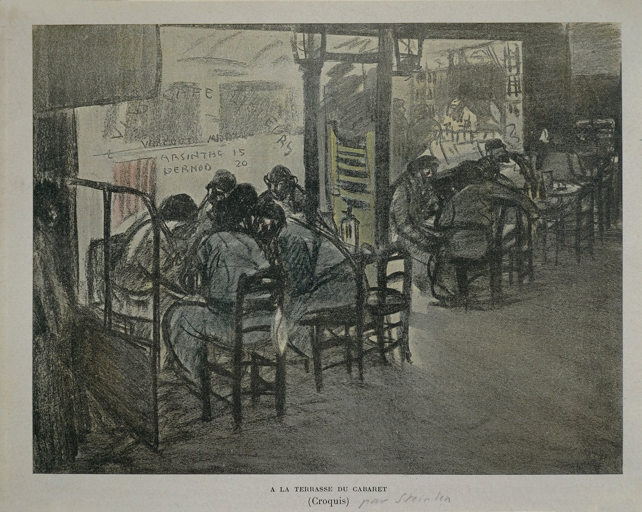 Paryż na tarasie kawiarni, Theophile Alexandre Steinlen, szkic autorstwa Théophile Alexandre Steinlen