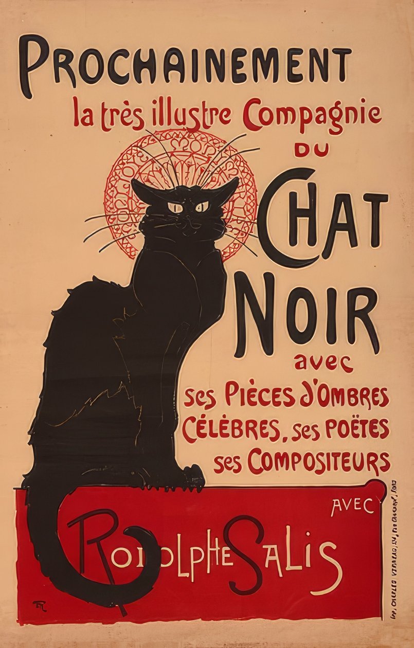 Wkrótce znakomita Compagnie du Chat Noir z Rodolphe Salisem (2. Fassung). Frankreich, 1896, Imp. Charles Verneau, Paryż autorstwa Théophile Alexandre Steinlen