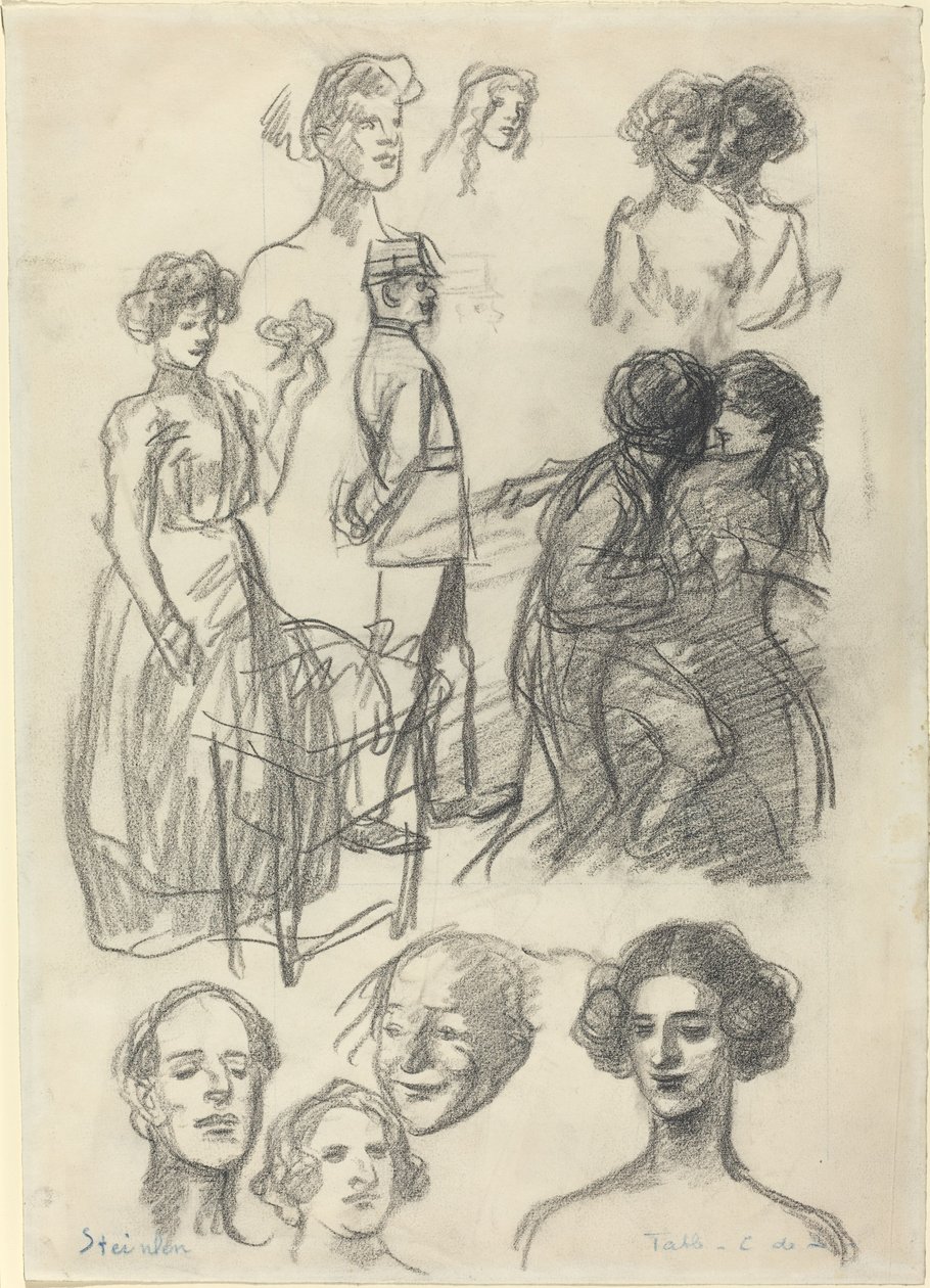 Szkice do „Kochanków na ławce” autorstwa Théophile Alexandre Steinlen