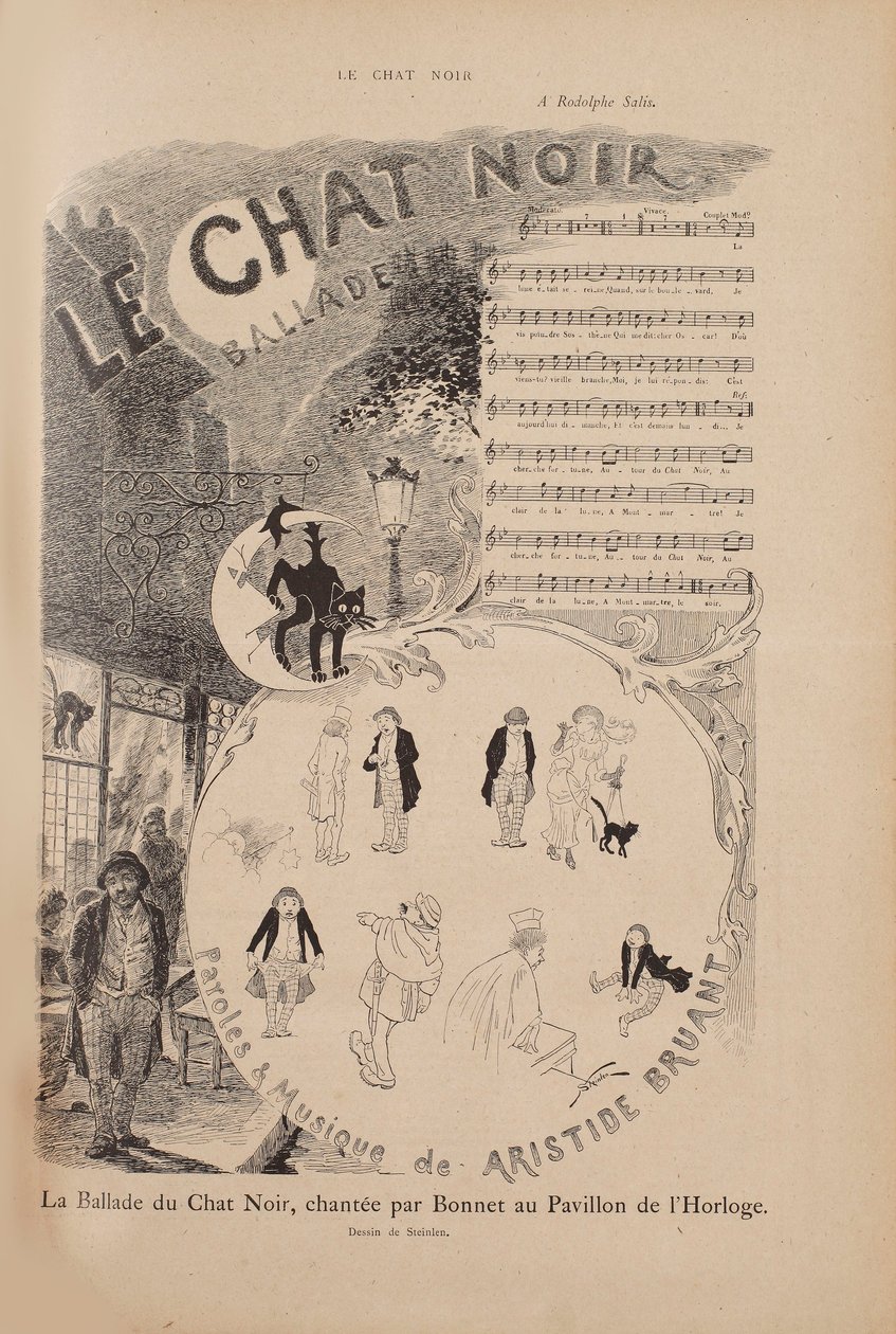 Historia słynnego kabaretu Le Chat Noir, magazyn Le Chat Noir, 1884. autorstwa Théophile Alexandre Steinlen