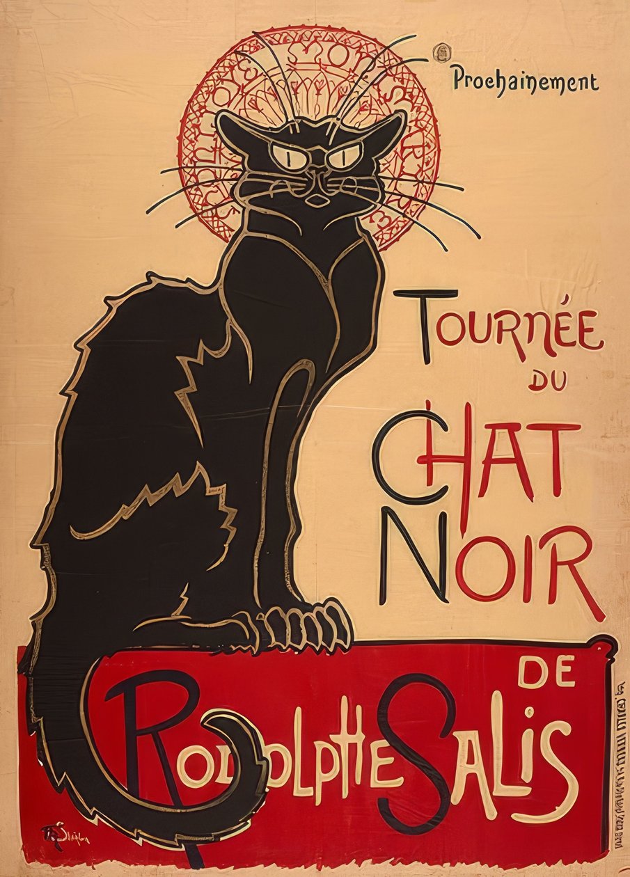 Tour of the Black Cat przez Rodolphe Salis (1. Fassung). Francja 1896, Charles Vernaux, Paryż autorstwa Théophile Alexandre Steinlen