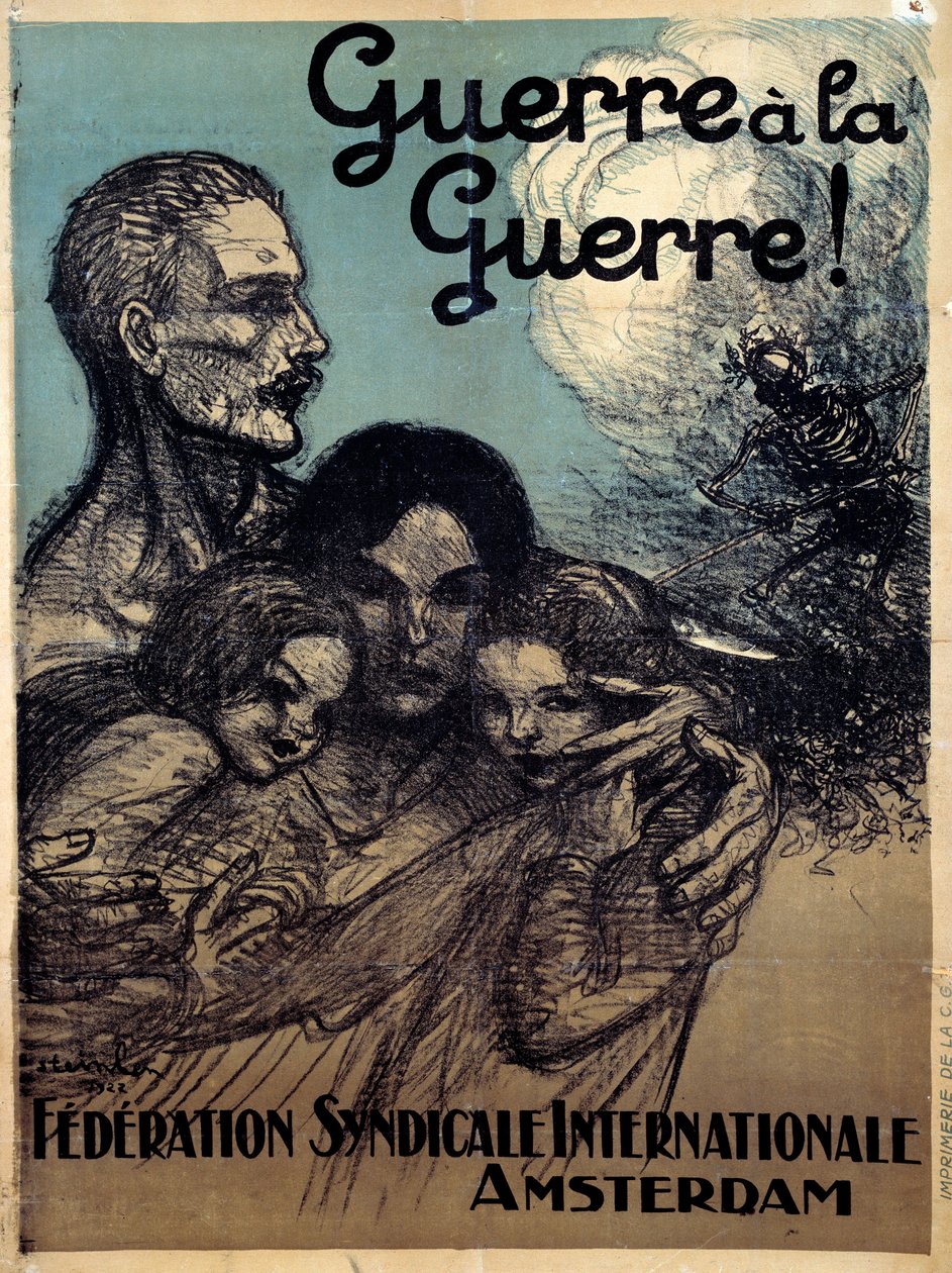 Wojna na wojnę. Plakat Międzynarodowej Federacji Związków Zawodowych autorstwa Theophile Alexandre Steinlen (1859 - 1923) autorstwa Théophile Alexandre Steinlen