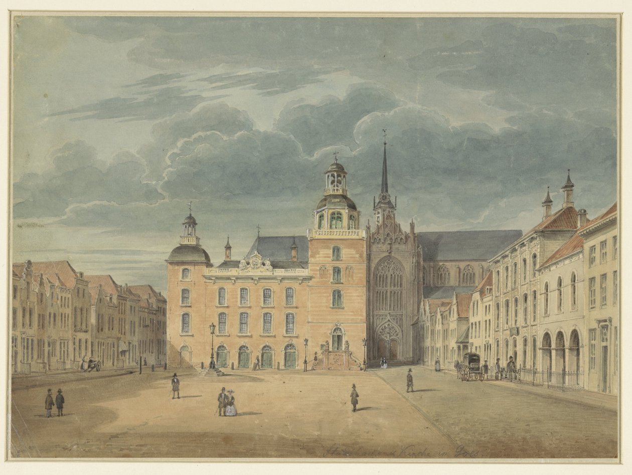 Ratusz i kościół w Goes (Zelandia) autorstwa Théophile Schuler (possibly)
