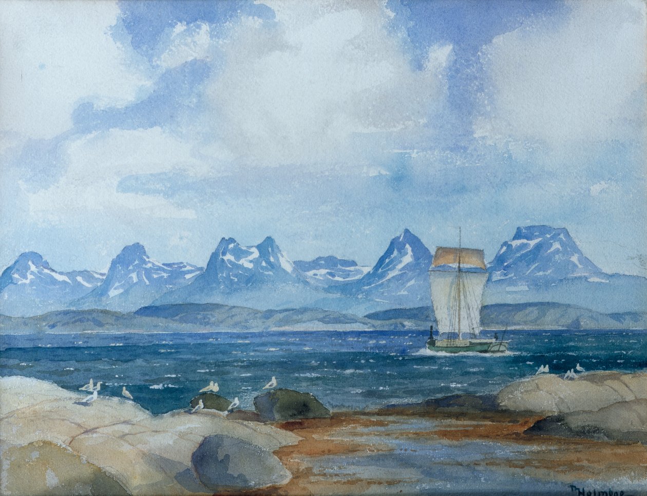 Północna łódź rybacka w krajobrazie fiordu (zdjęcie) autorstwa Thorolf Holmboe