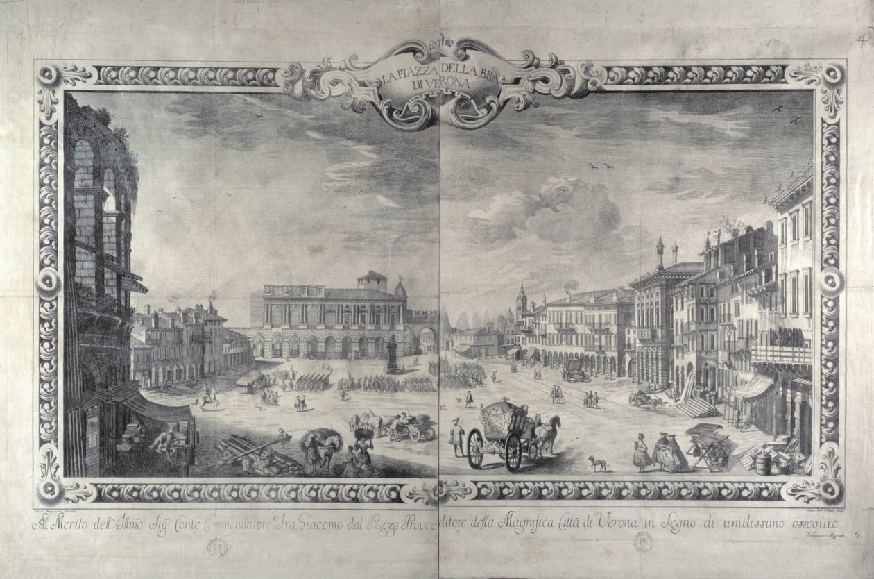 Piazza della Bra, Werona, grawerowane przez Gianantonio Urbani, ok. 1700 autorstwa Tiberio Majeroni