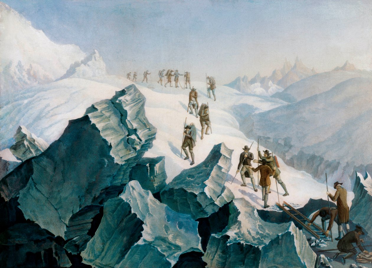 Zejście Horacego Benedicta de Saussure, jego syna i przewodników po Mont Blanc, sierpień 1787 r. autorstwa Tiberius Dominikus Wocher