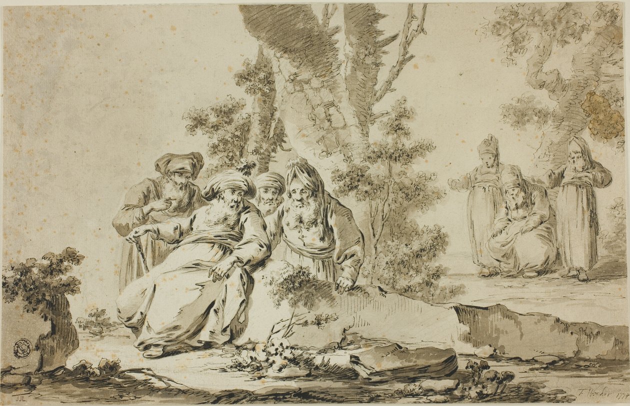 Postacie w strojach orientalnych w krajobrazie autorstwa Tiberius Dominikus Wocher