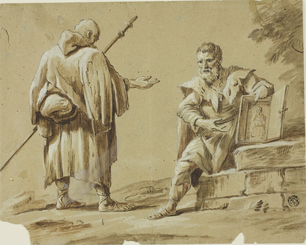 Dwóch pielgrzymów z przenośną świątynią autorstwa Tiberius Dominikus Wocher