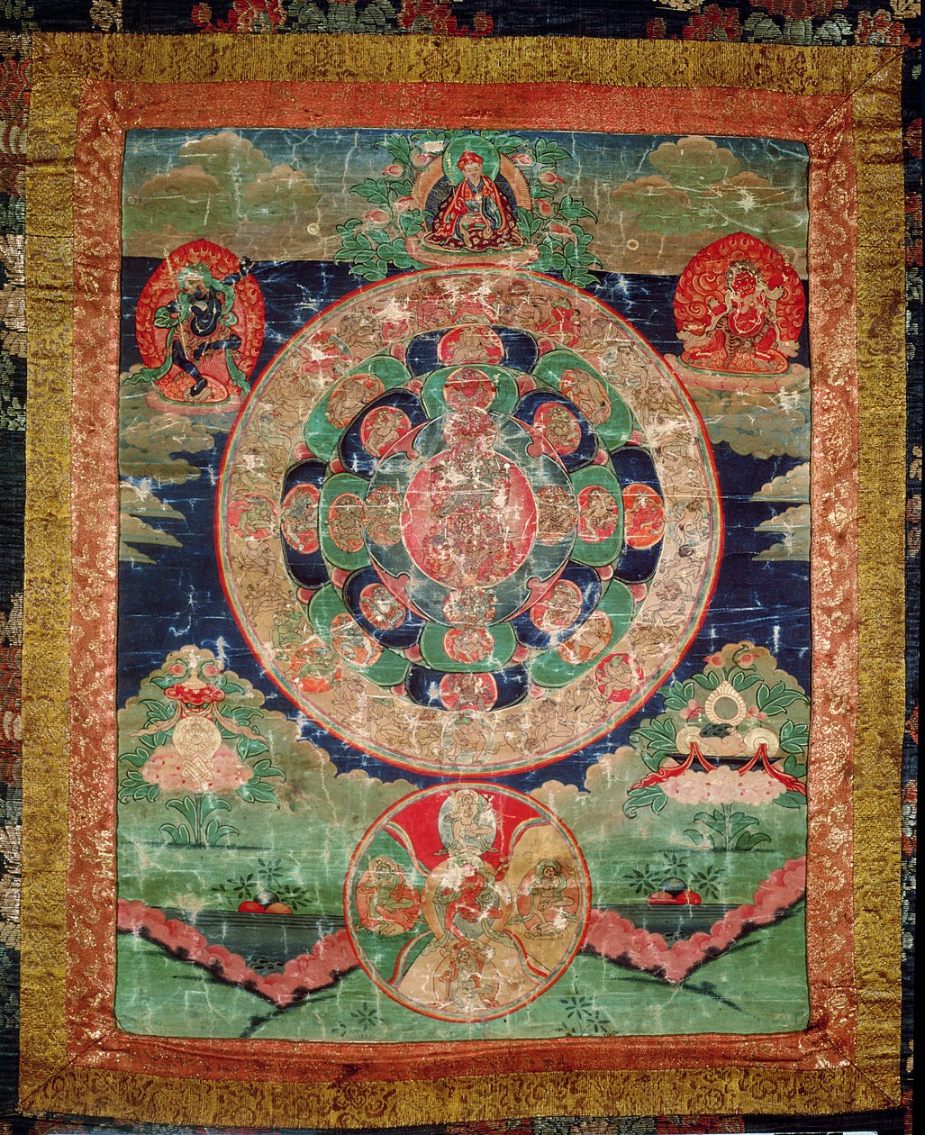 Bardo Mandala, Thangka ukazująca okres pomiędzy śmiercią a reinkarnacją (gwasz na tkaninie) autorstwa Tibetan School