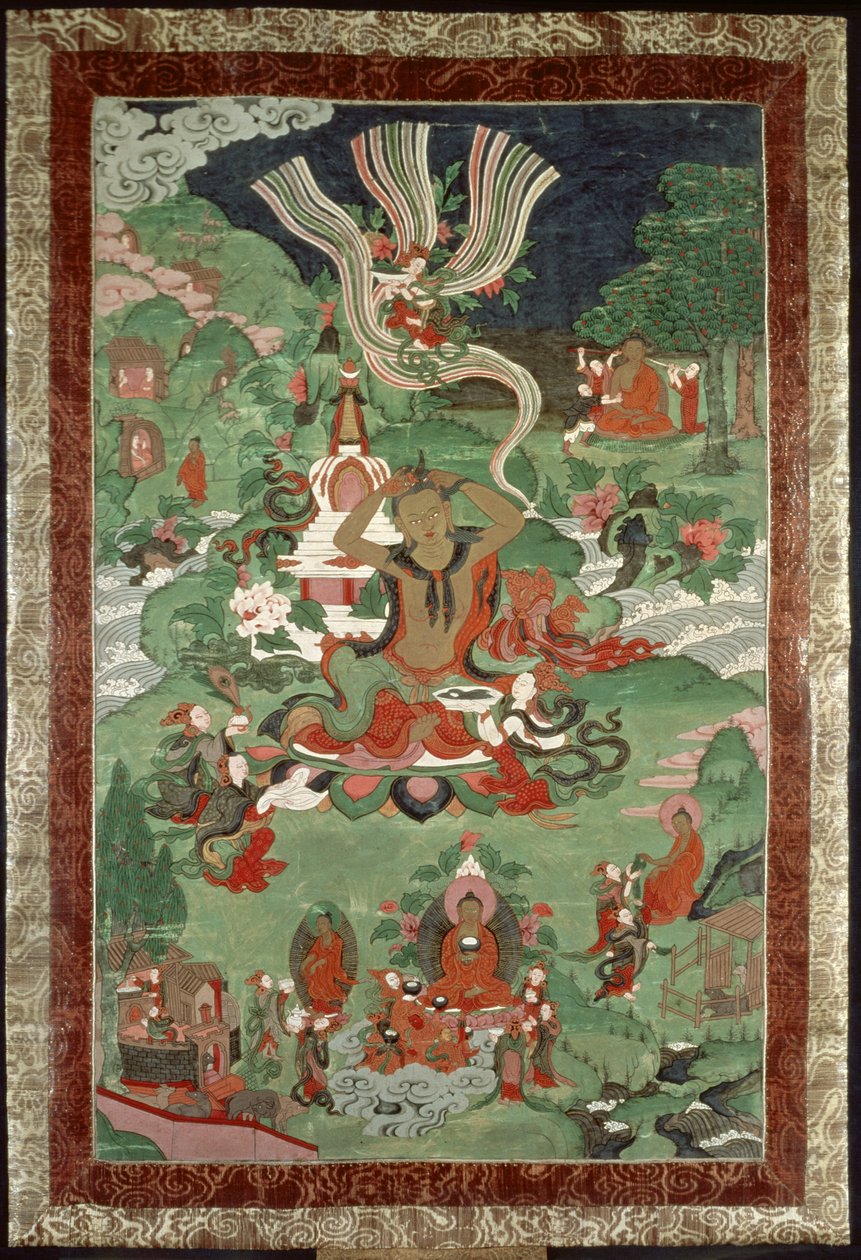 Budda obcinający kępkę włosów, sztandar tybetańskiej świątyni autorstwa Tibetan School