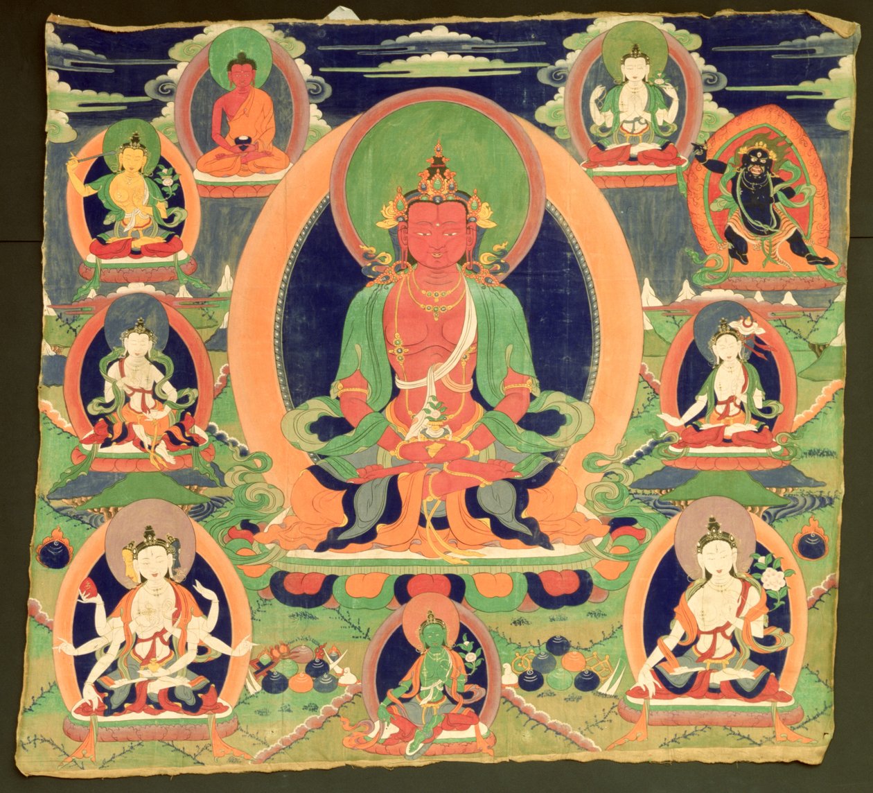 Obraz Thangka przedstawiający Amitayusa autorstwa Tibetan School